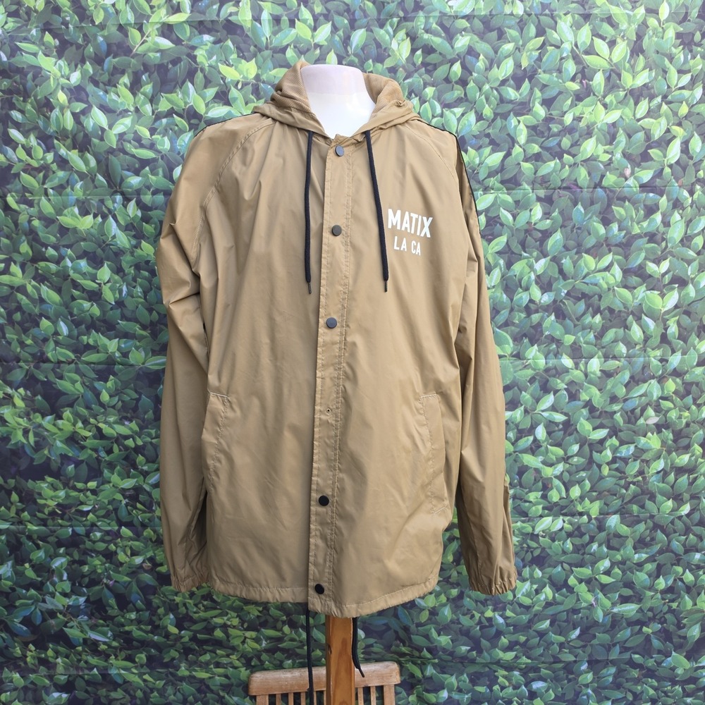 Matix Compton Surf Club Hooded Coaches Jacket Tan Snap Front Men's XL Windbreake